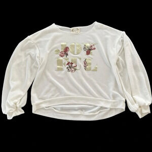 Joyfolie Girls size 10 Cream Joyful Graphic Knit Sweater pullover Top Floral